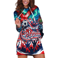Norway Football Viking Row Hoodie Dress Viking Shield Aurora Borealis Dynamic Art