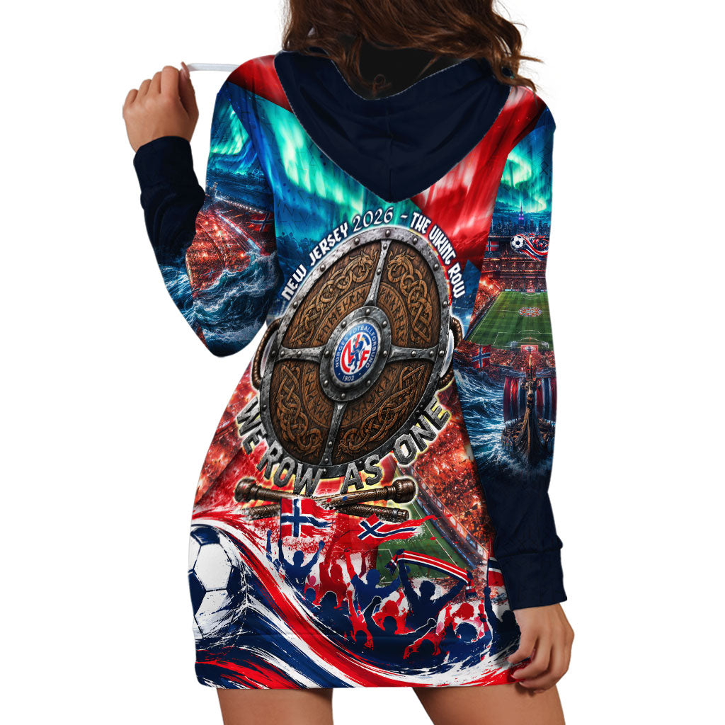 Norway Football Viking Row Hoodie Dress Viking Shield Aurora Borealis Dynamic Art
