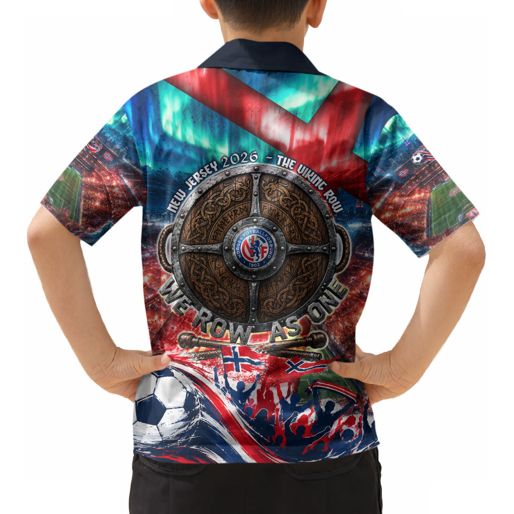 Norway Football Viking Row Kid Hawaiian Shirt Viking Shield Aurora Borealis Dynamic Art