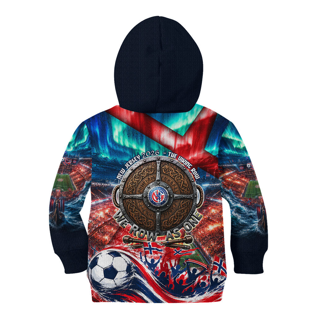 Norway Football Viking Row Kid Hoodie Viking Shield Aurora Borealis Dynamic Art