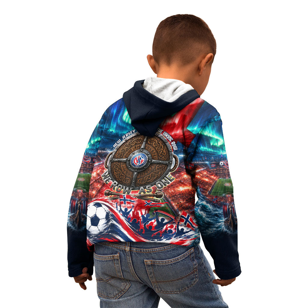 Norway Football Viking Row Kid Hoodie Viking Shield Aurora Borealis Dynamic Art