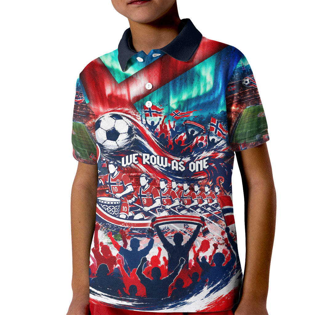 Norway Football Viking Row Kid Polo Shirt Viking Shield Aurora Borealis Dynamic Art