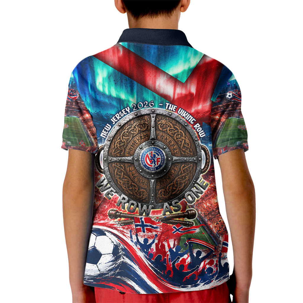 Norway Football Viking Row Kid Polo Shirt Viking Shield Aurora Borealis Dynamic Art