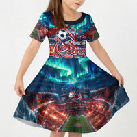 Norway Football Viking Row Kid Short Sleeve Dress Viking Shield Aurora Borealis Dynamic Art