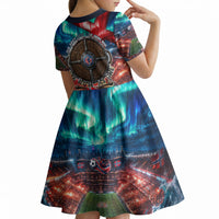Norway Football Viking Row Kid Short Sleeve Dress Viking Shield Aurora Borealis Dynamic Art