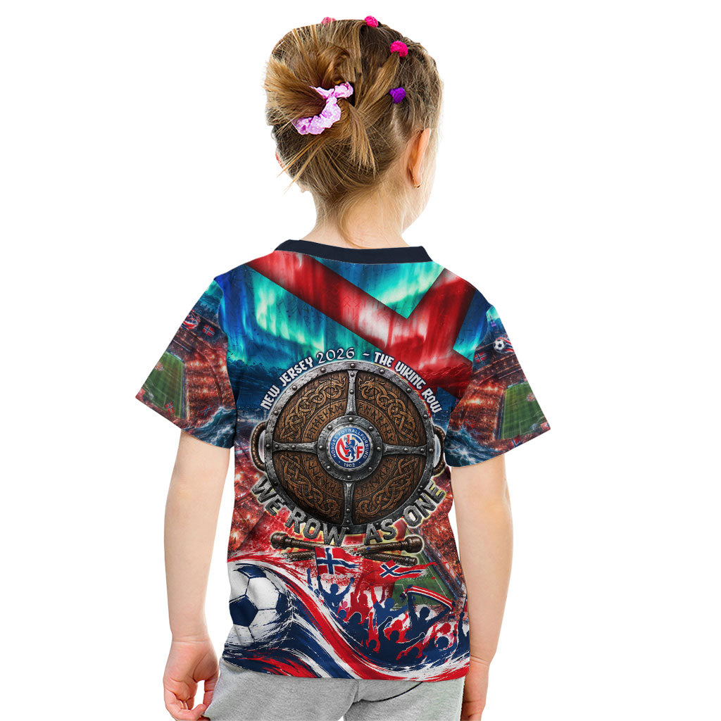 Norway Football Viking Row Kid T Shirt Viking Shield Aurora Borealis Dynamic Art