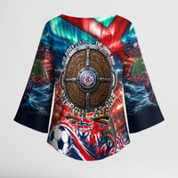 Norway Football Viking Row Kimono Sleeve Blouse Viking Shield Aurora Borealis Dynamic Art