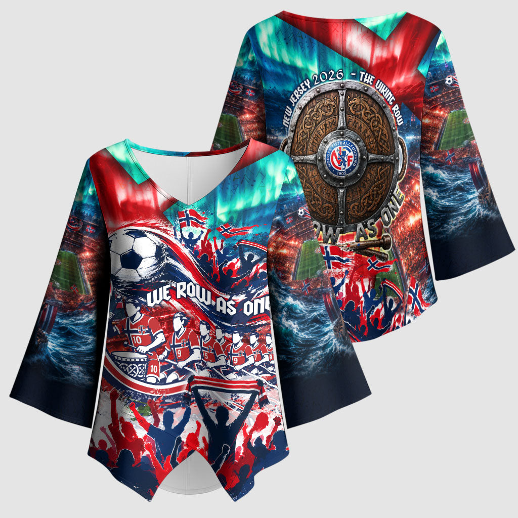 Norway Football Viking Row Kimono Sleeve Blouse Viking Shield Aurora Borealis Dynamic Art