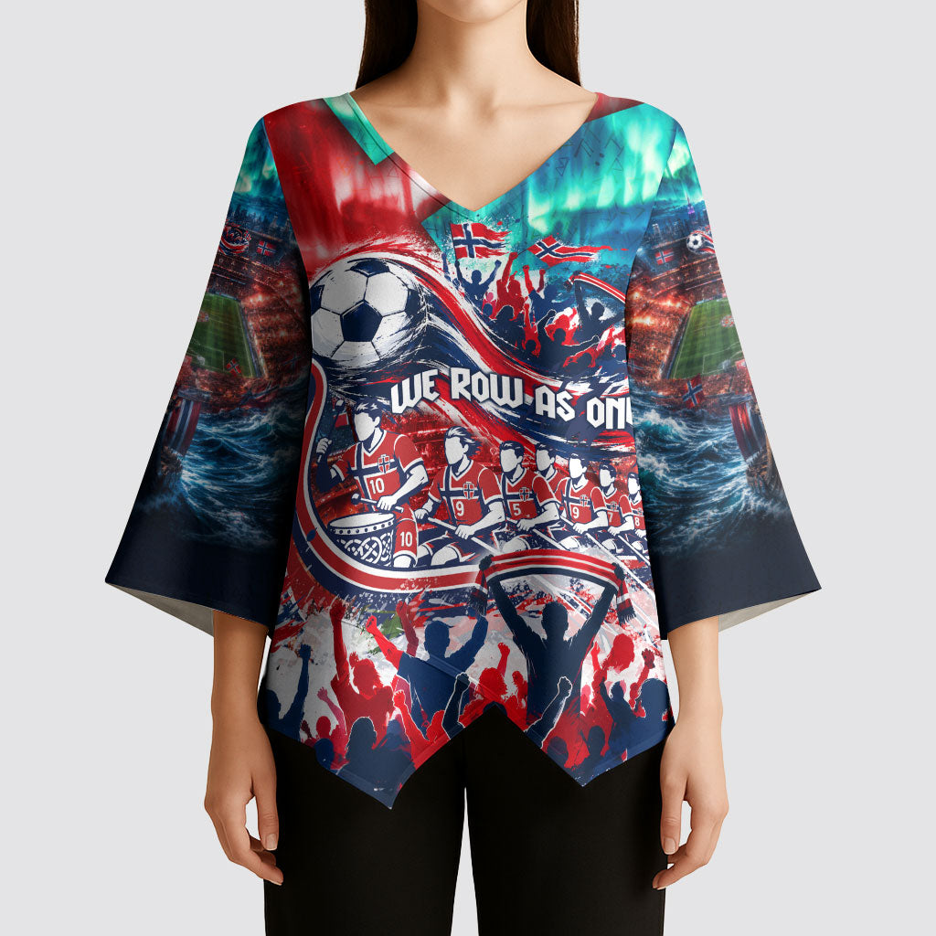 Norway Football Viking Row Kimono Sleeve Blouse Viking Shield Aurora Borealis Dynamic Art