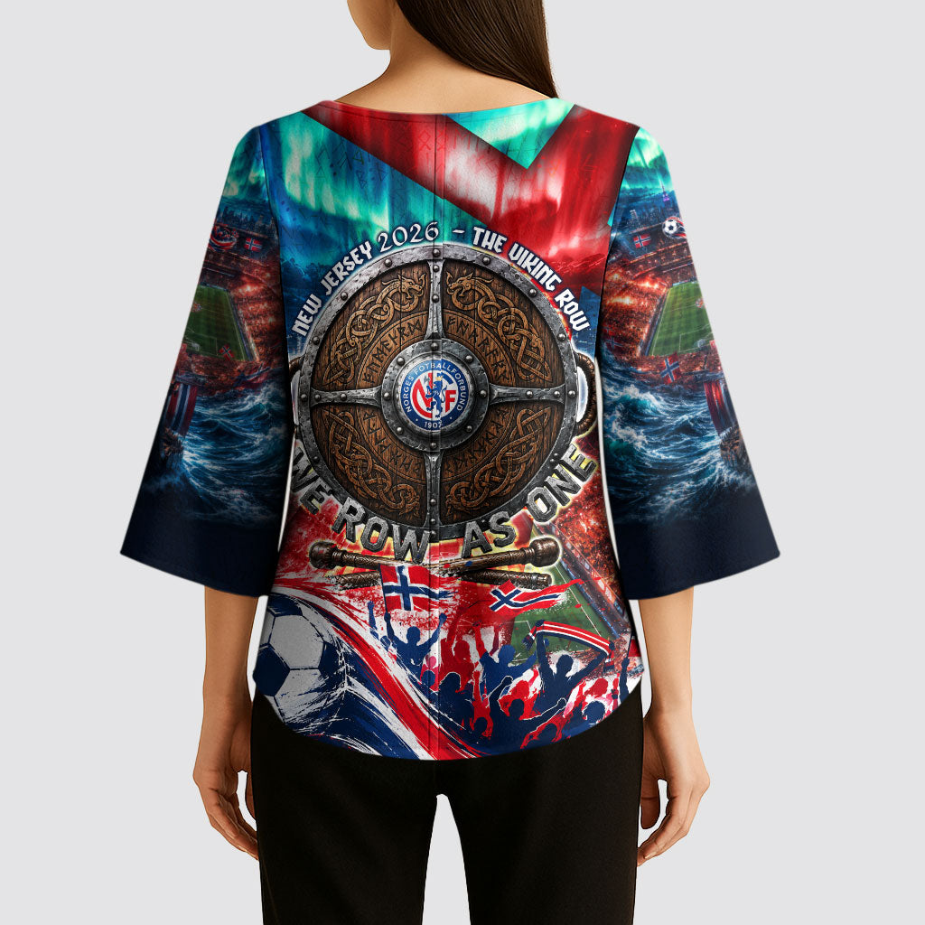 Norway Football Viking Row Kimono Sleeve Blouse Viking Shield Aurora Borealis Dynamic Art