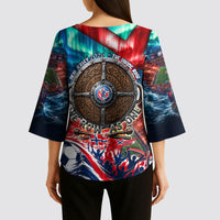 Norway Football Viking Row Kimono Sleeve Blouse Viking Shield Aurora Borealis Dynamic Art