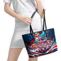 Norway Football Viking Row Leather Tote Bag Viking Shield Aurora Borealis Dynamic Art