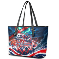Norway Football Viking Row Leather Tote Bag Viking Shield Aurora Borealis Dynamic Art