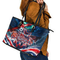 Norway Football Viking Row Leather Tote Bag Viking Shield Aurora Borealis Dynamic Art