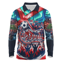 Norway Football Viking Row Long Sleeve Polo Shirt Viking Shield Aurora Borealis Dynamic Art