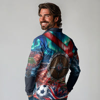 Norway Football Viking Row Long Sleeve Polo Shirt Viking Shield Aurora Borealis Dynamic Art