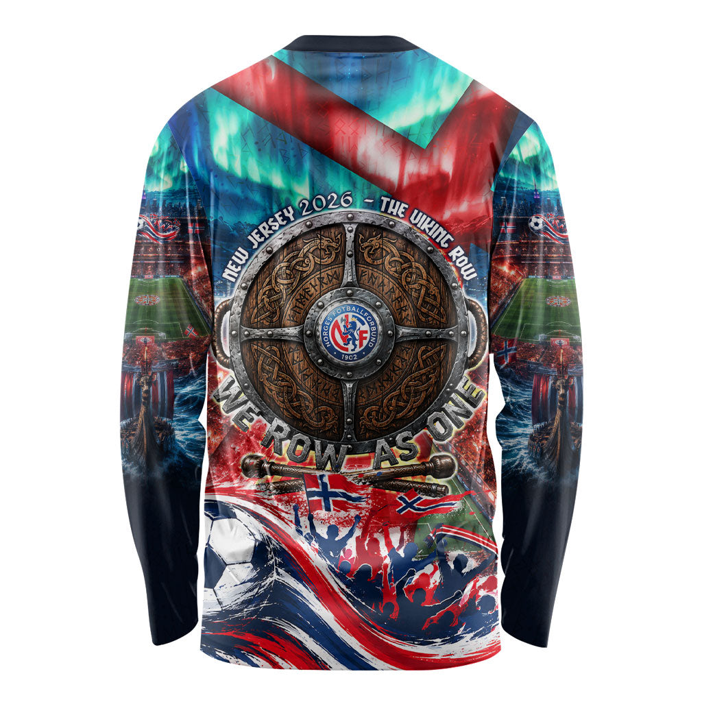 Norway Football Viking Row Long Sleeve Shirt Viking Shield Aurora Borealis Dynamic Art