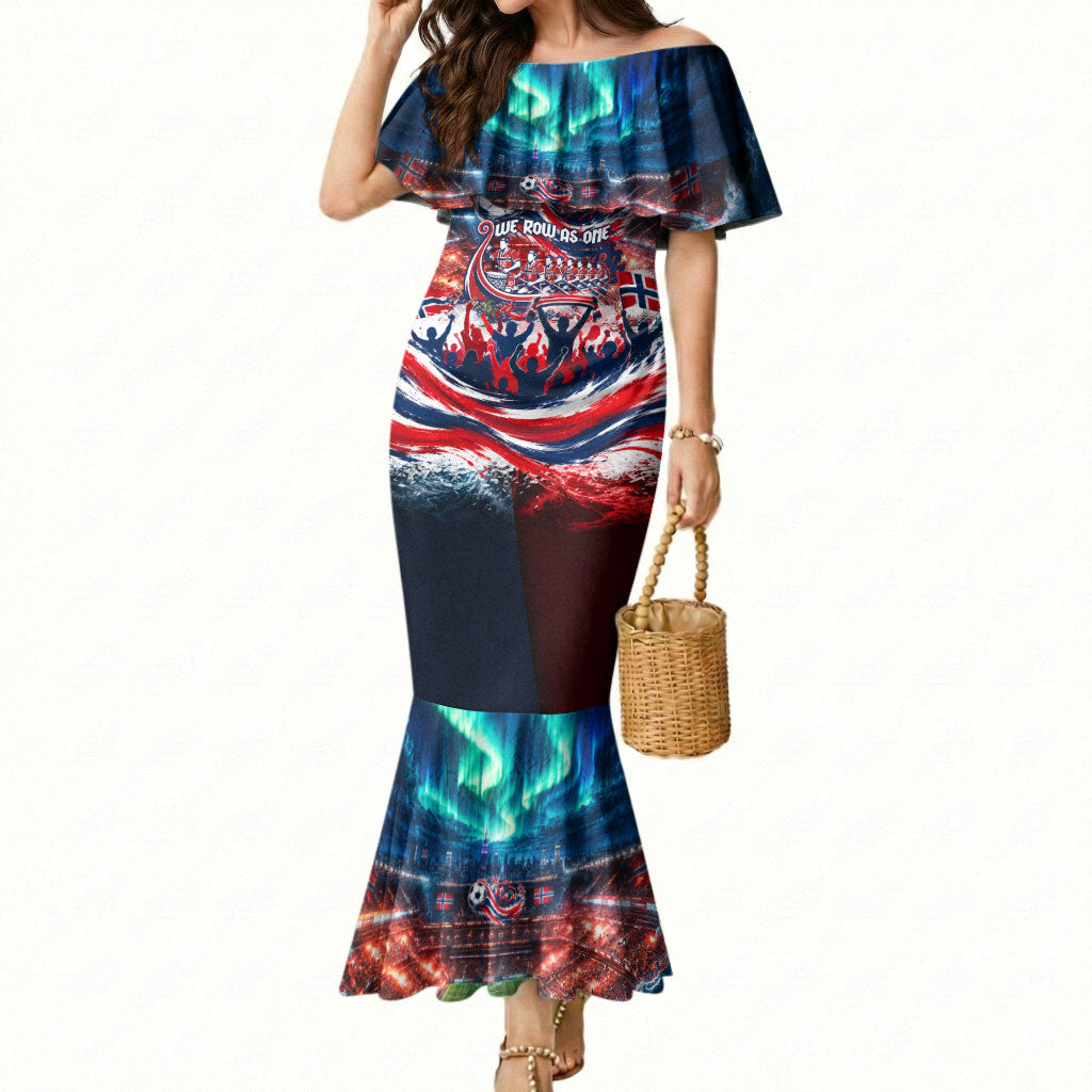 Norway Football Viking Row Mermaid Dress Viking Shield Aurora Borealis Dynamic Art