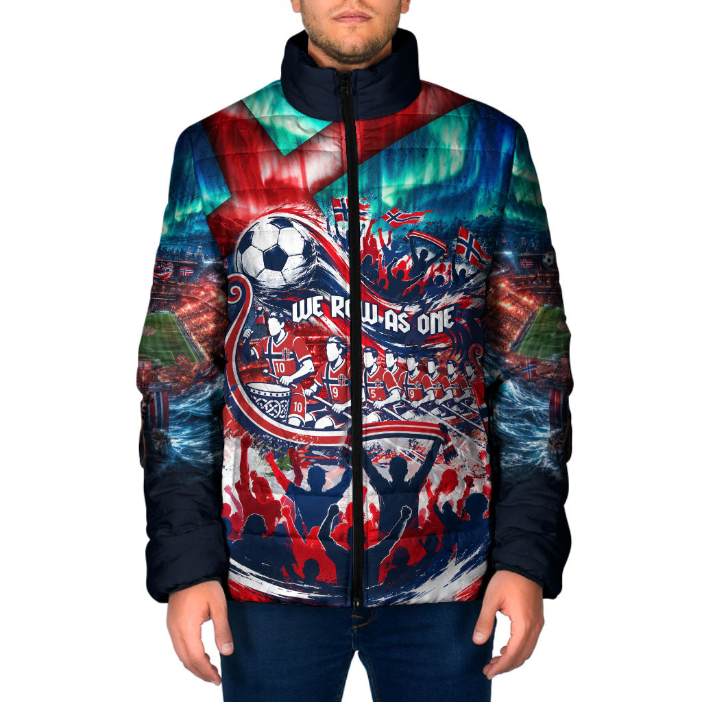 Norway Football Viking Row Padded Jacket Viking Shield Aurora Borealis Dynamic Art