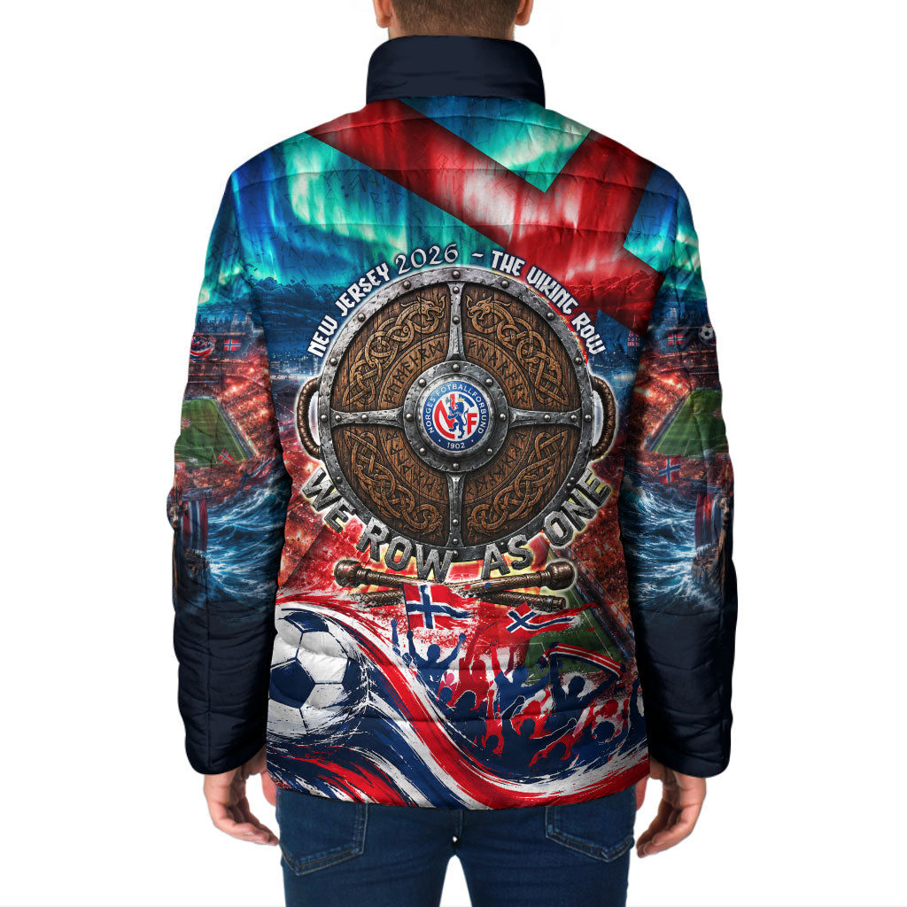 Norway Football Viking Row Padded Jacket Viking Shield Aurora Borealis Dynamic Art
