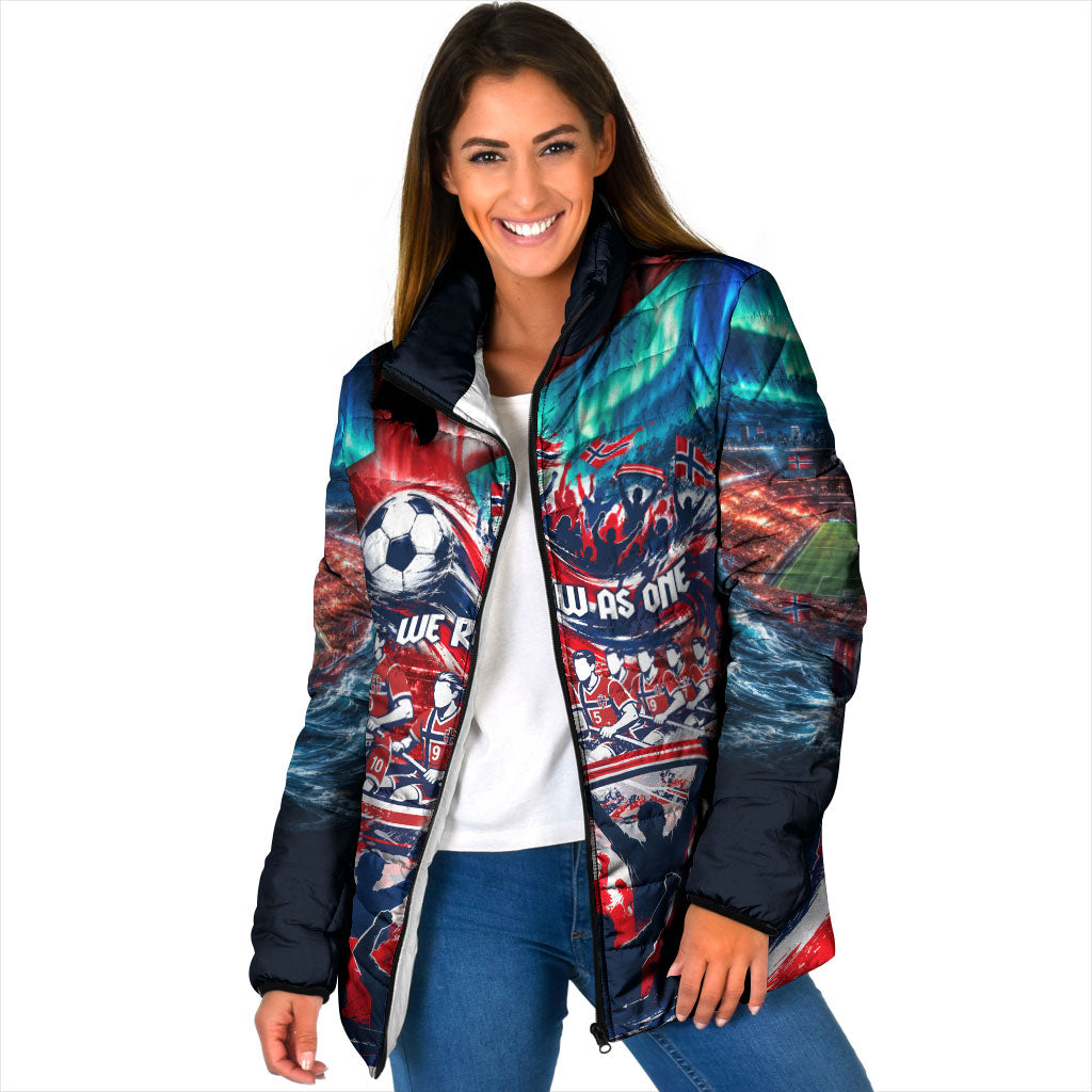 Norway Football Viking Row Padded Jacket Viking Shield Aurora Borealis Dynamic Art
