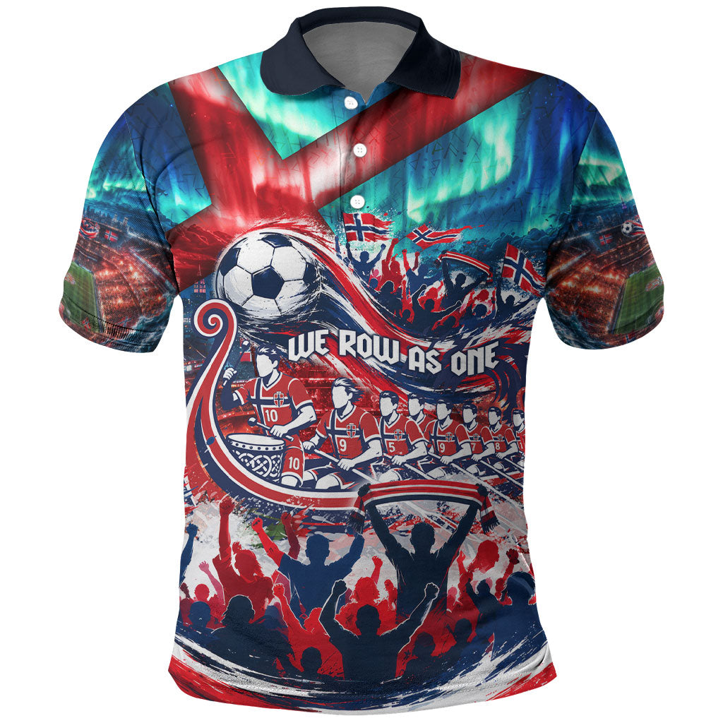 Norway Football Viking Row Polo Shirt Viking Shield Aurora Borealis Dynamic Art