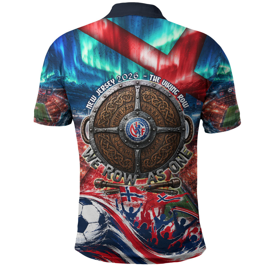 Norway Football Viking Row Polo Shirt Viking Shield Aurora Borealis Dynamic Art