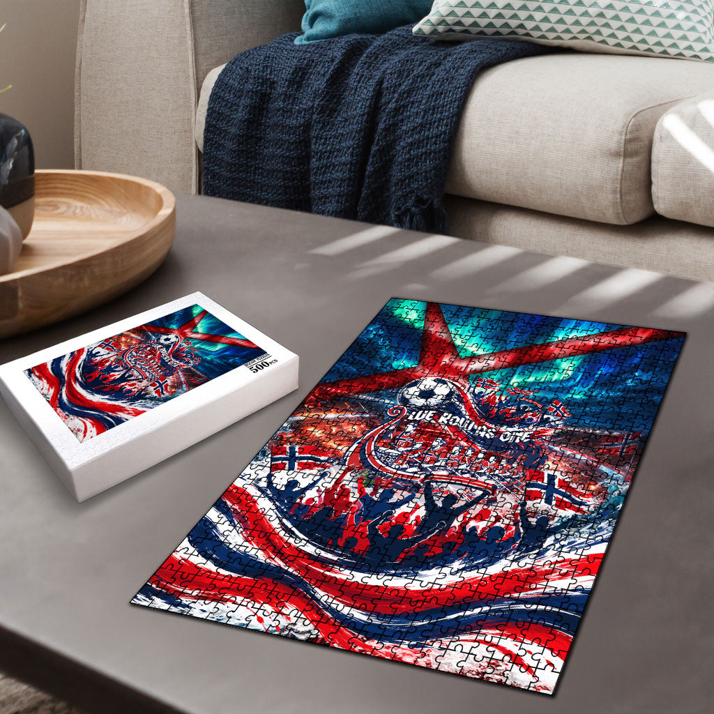 Norway Football Viking Row Puzzle Viking Shield Aurora Borealis Dynamic Art
