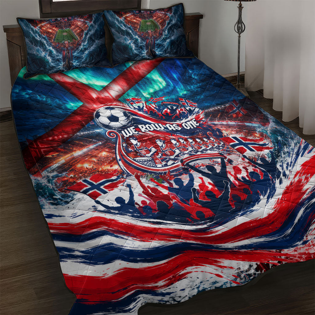 Norway Football Viking Row Quilt Bed Set Viking Shield Aurora Borealis Dynamic Art