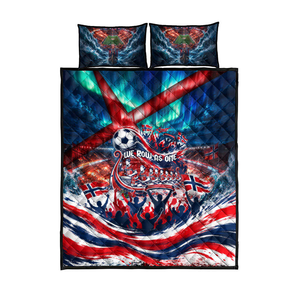 Norway Football Viking Row Quilt Bed Set Viking Shield Aurora Borealis Dynamic Art