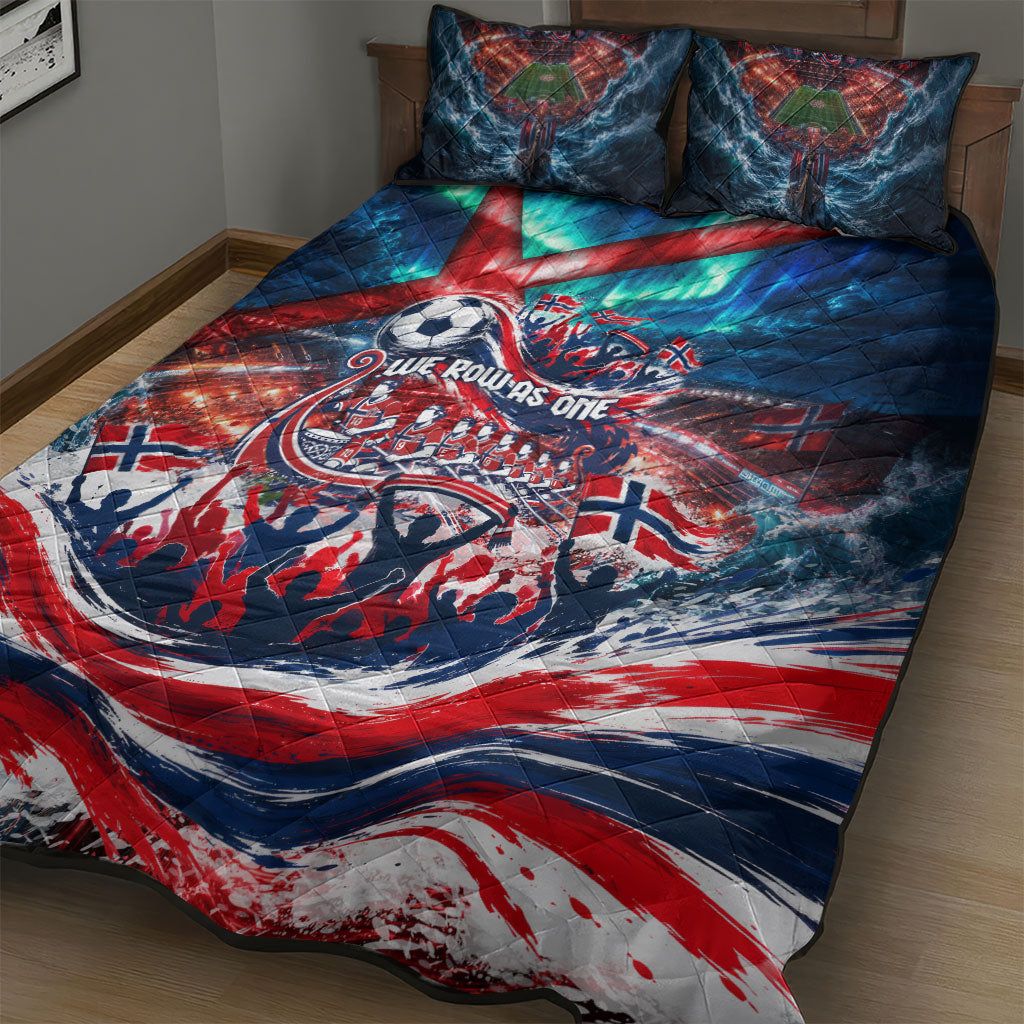 Norway Football Viking Row Quilt Bed Set Viking Shield Aurora Borealis Dynamic Art