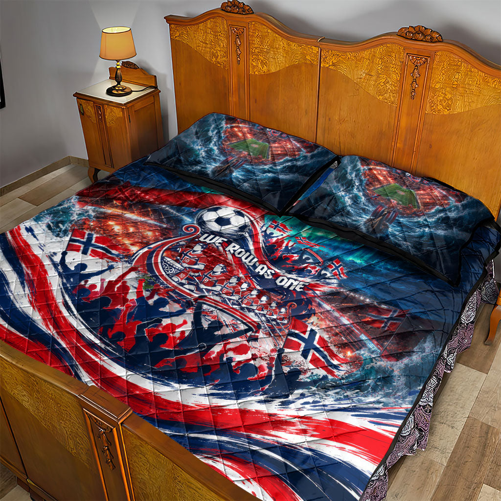Norway Football Viking Row Quilt Bed Set Viking Shield Aurora Borealis Dynamic Art