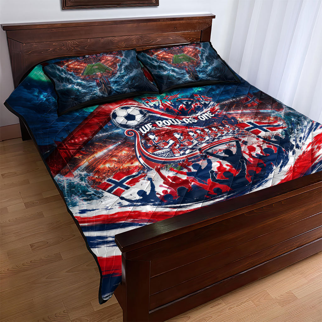 Norway Football Viking Row Quilt Bed Set Viking Shield Aurora Borealis Dynamic Art
