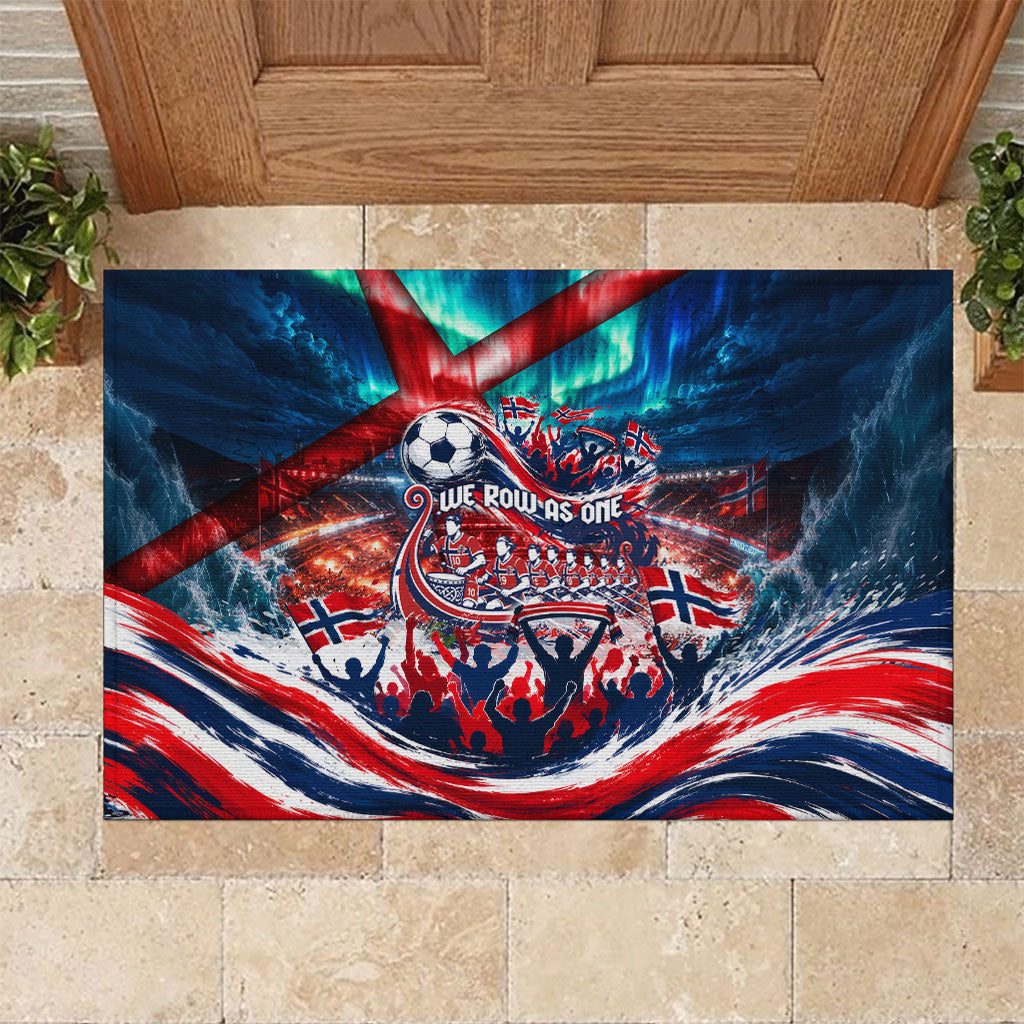 Norway Football Viking Row Rubber Doormat Viking Shield Aurora Borealis Dynamic Art
