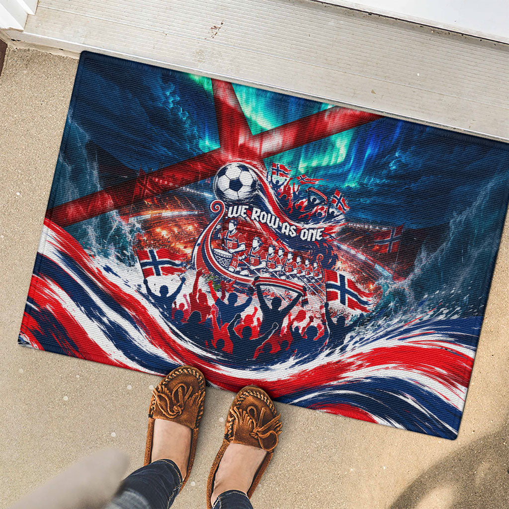 Norway Football Viking Row Rubber Doormat Viking Shield Aurora Borealis Dynamic Art