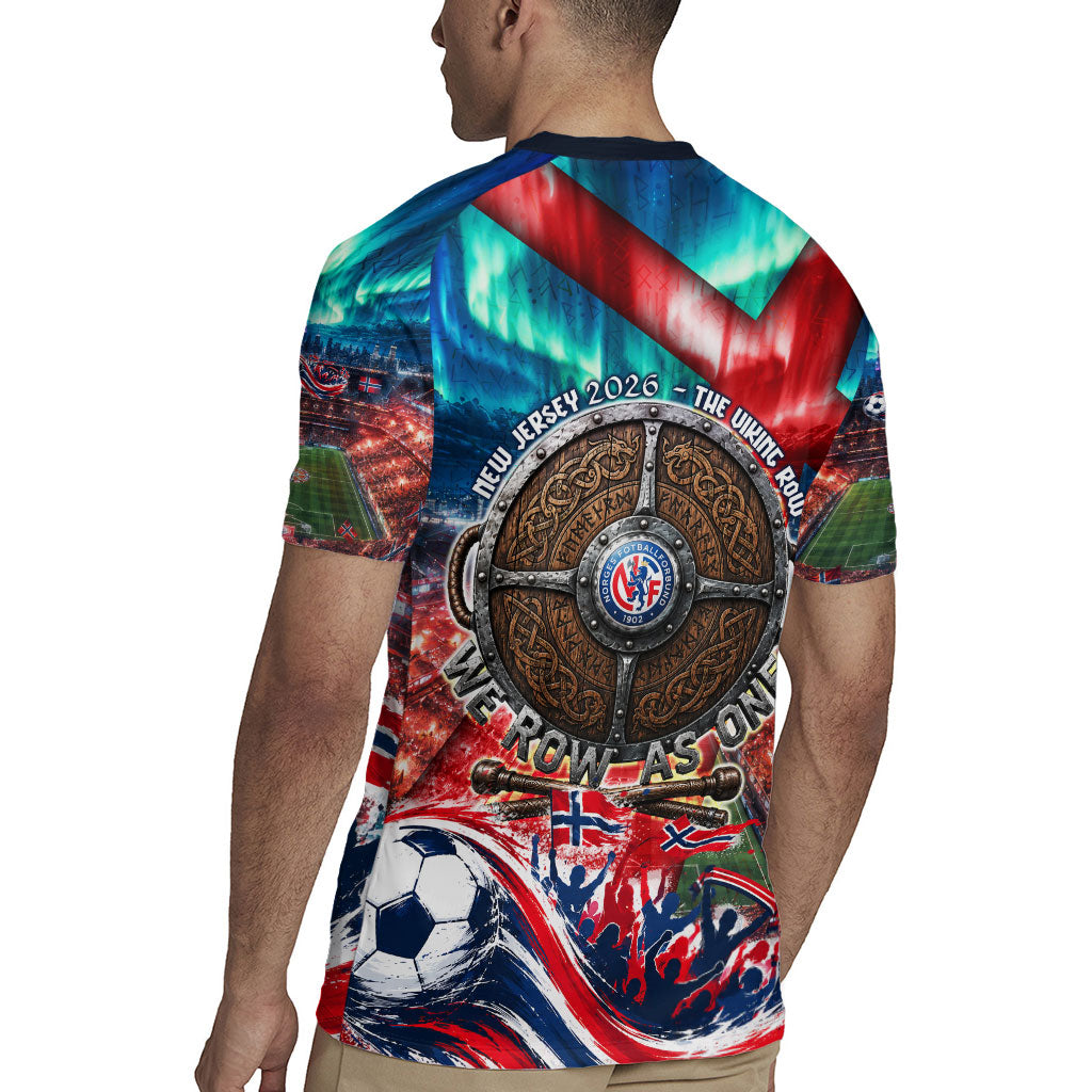 Norway Football Viking Row Rugby Jersey Viking Shield Aurora Borealis Dynamic Art