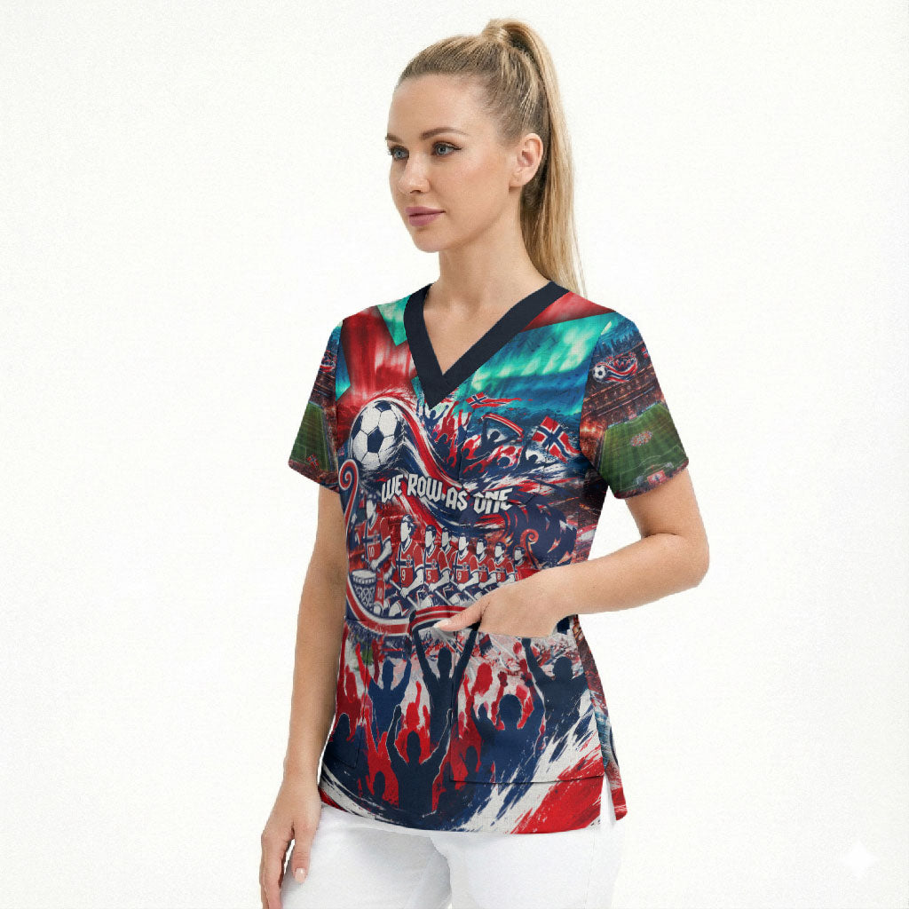 Norway Football Viking Row Scrub Top Viking Shield Aurora Borealis Dynamic Art
