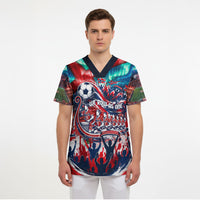 Norway Football Viking Row Scrub Top Viking Shield Aurora Borealis Dynamic Art