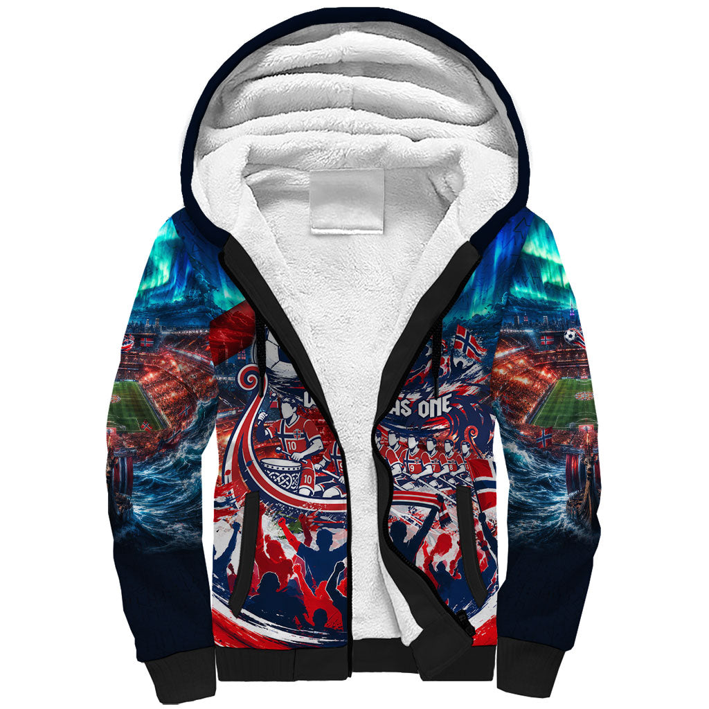 Norway Football Viking Row Sherpa Hoodie Viking Shield Aurora Borealis Dynamic Art