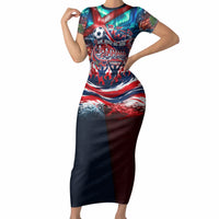Norway Football Viking Row Short Sleeve Bodycon Dress Viking Shield Aurora Borealis Dynamic Art