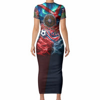 Norway Football Viking Row Short Sleeve Bodycon Dress Viking Shield Aurora Borealis Dynamic Art