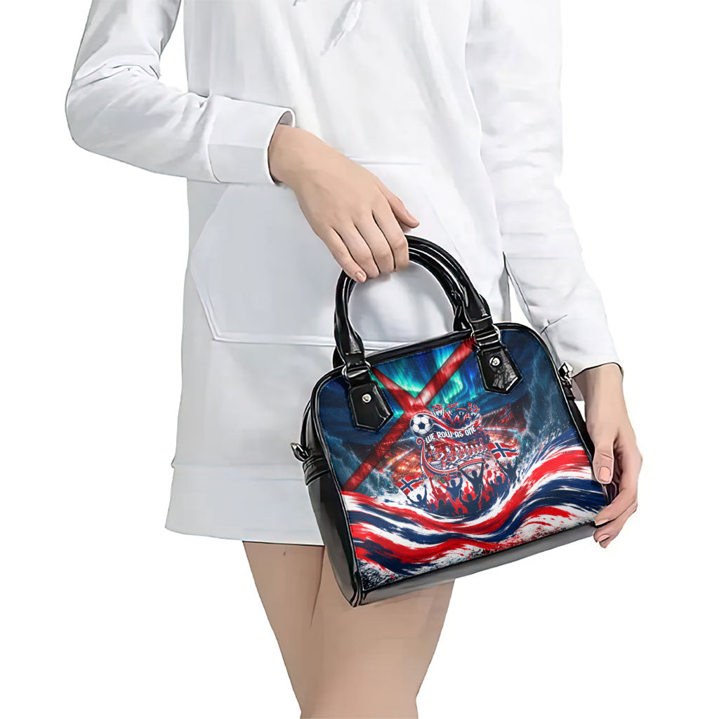 Norway Football Viking Row Shoulder Handbag Viking Shield Aurora Borealis Dynamic Art