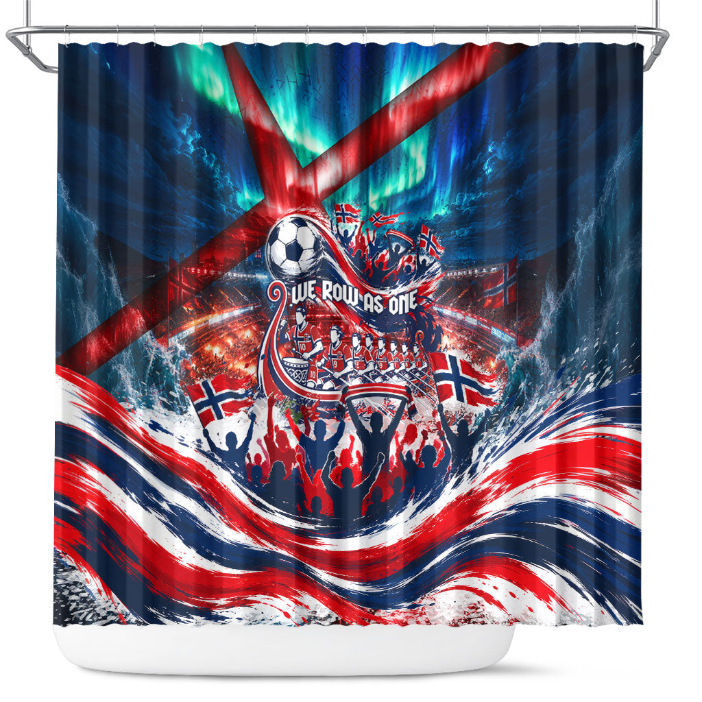 Norway Football Viking Row Shower Curtain Viking Shield Aurora Borealis Dynamic Art