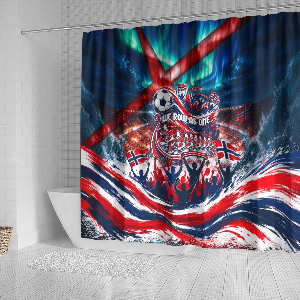 Norway Football Viking Row Shower Curtain Viking Shield Aurora Borealis Dynamic Art