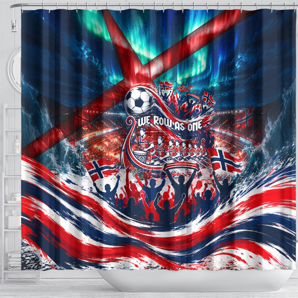 Norway Football Viking Row Shower Curtain Viking Shield Aurora Borealis Dynamic Art