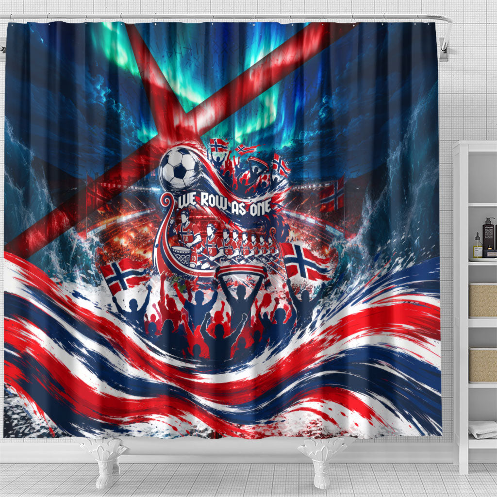 Norway Football Viking Row Shower Curtain Viking Shield Aurora Borealis Dynamic Art