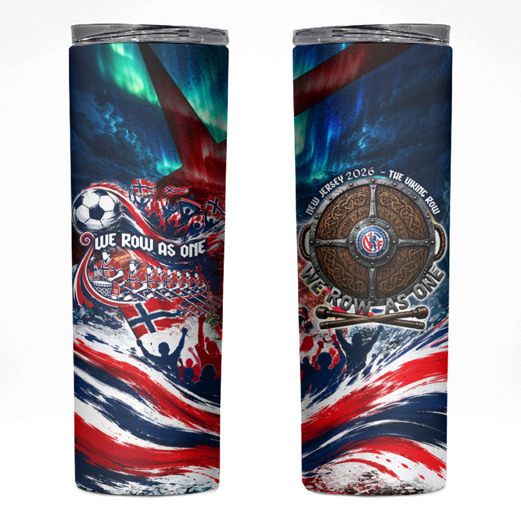 Norway Football Viking Row Skinny Tumbler Viking Shield Aurora Borealis Dynamic Art
