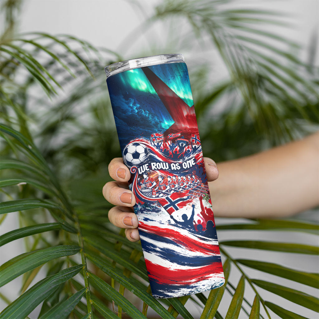 Norway Football Viking Row Skinny Tumbler Viking Shield Aurora Borealis Dynamic Art