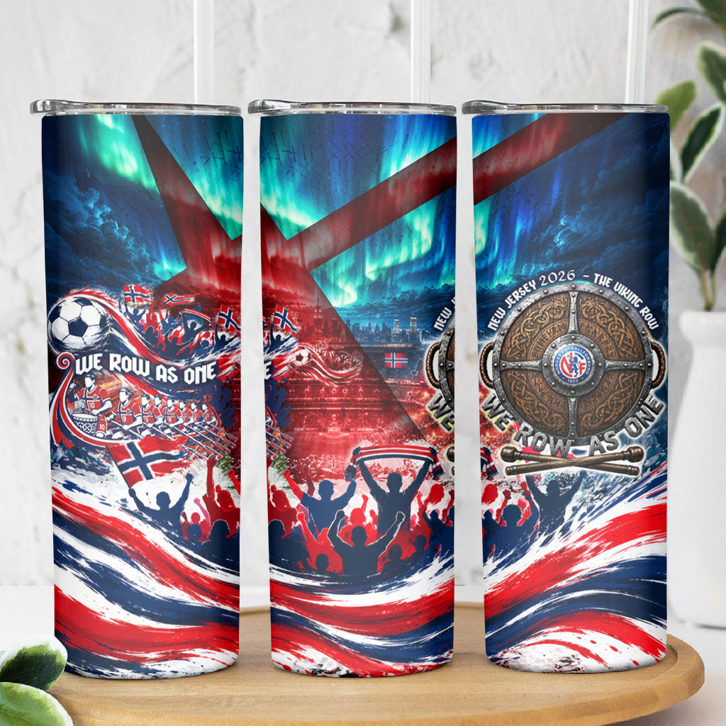 Norway Football Viking Row Skinny Tumbler Viking Shield Aurora Borealis Dynamic Art
