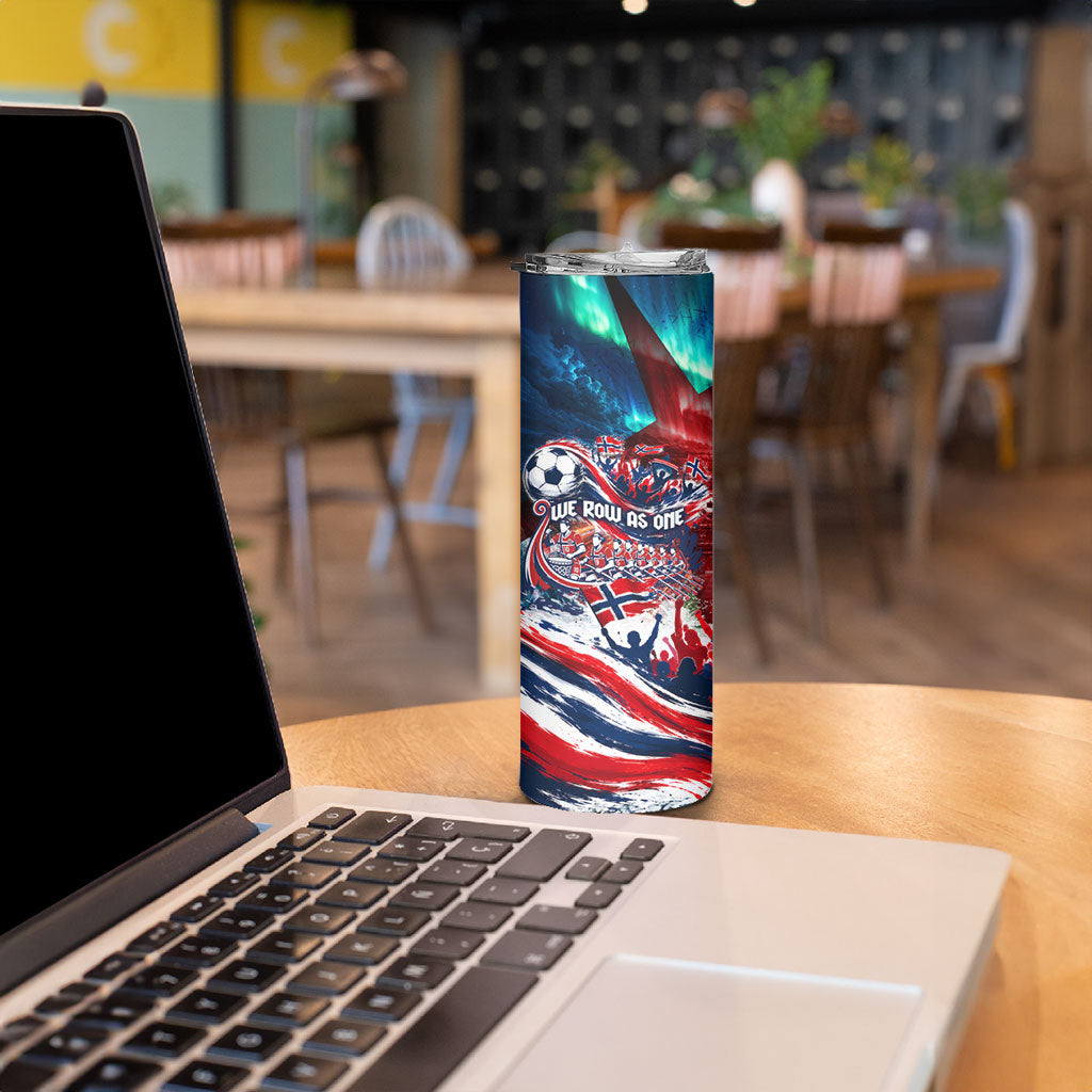 Norway Football Viking Row Skinny Tumbler Viking Shield Aurora Borealis Dynamic Art